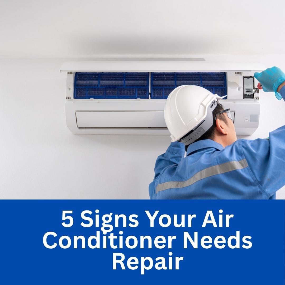 Top 5 Signs Your Air Conditioner Needs Repair In Conroe, Tx 1 5 Signs Your Air Conditioner Needs Repair Illustration showing 5 common signs your air conditioner needs repair